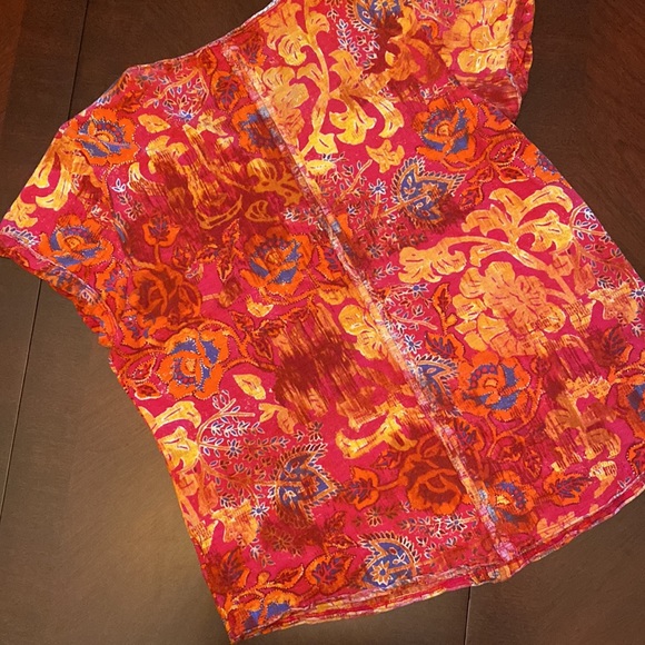 Anthropologie Pilcro Shirt Womens sz. L Pink Floral Pintuck Short Sleeve - Picture 3 of 9